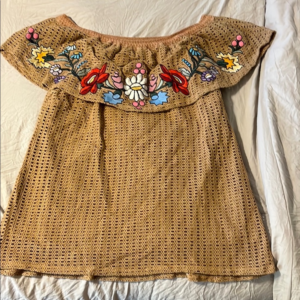 Embroidered Tan Kids Dress